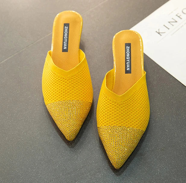 Elegant Medium Heel Women's Mules Shoes Women Designer Rhinestone Luxury Party Slippers Summer New 2025 Sandals Fashion Slipper