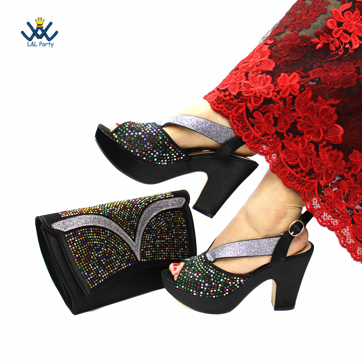 Buckle Strap Sandals Nigerian Women Shoes and Bag Set in Green Color with Wedges Heels For Ladies Party