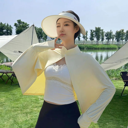 Shawl Wrap Women Driving Sun Protection Cape Upf50 + Cooling Cycling Outdoor UV Cover up Breathable Long Sleeve Stand Collar
