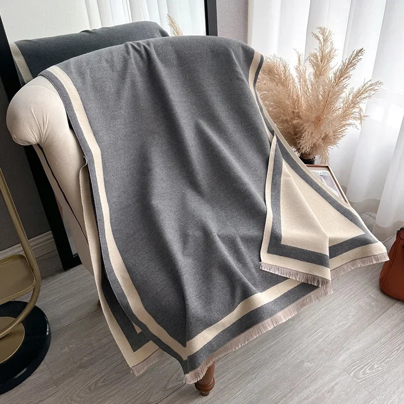 Women's Reversible Two-Tone Scarf, Plush Soft Winter Shawl & Neck Warmer, Double Sided Elegant Fall Wrap