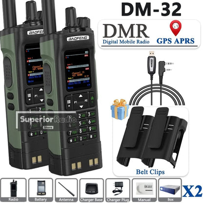 BAOFENG DM-32 Walkie Talkie with Belt Clip Hoster DMR Digital Radio GPS APRS Dual Mode Analog 999 Channel Type-C Dual Time Slots