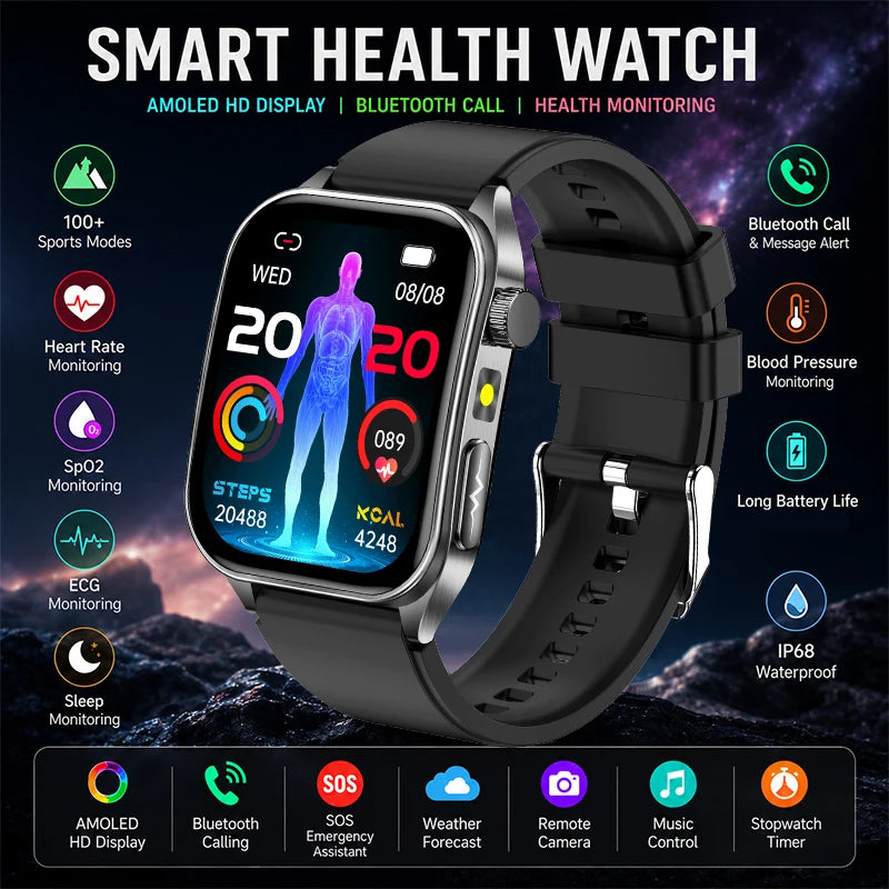 2026 New 650nm Laser Medical Grade Health Smartwatch Men ECG Blood Pressure Lipid Bluetooth Call Smart Watch For Android IOS