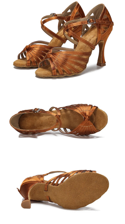 High Quality Silk Satin Women's Dance Shoes Latex Soft Soled Tango Latin Salsa Dance Shoes Professional Ballroom Party Shoes