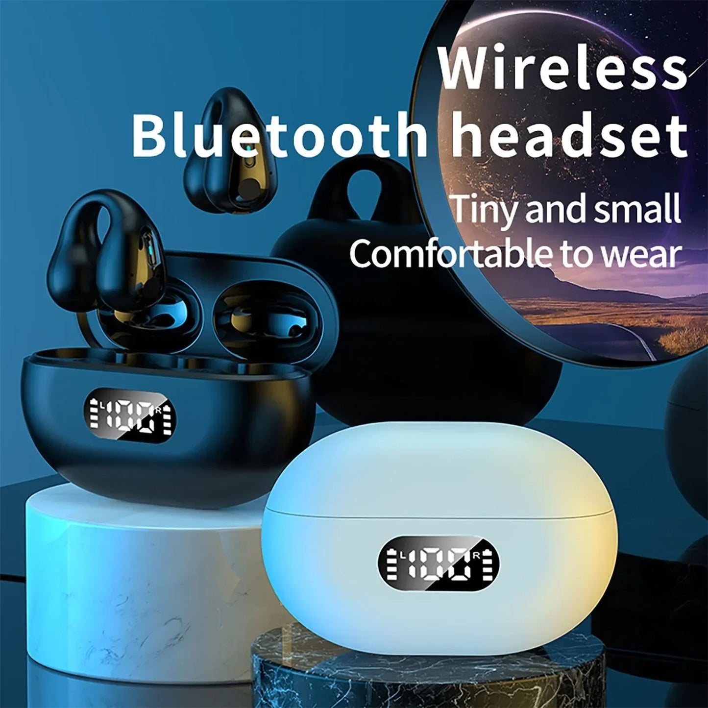 NEW TWS Q80 Wireless Headphones Bluetooth 5.3 Bone Conduction Earphones Earclip Design Touch Control Led Earbuds Sports Headsets