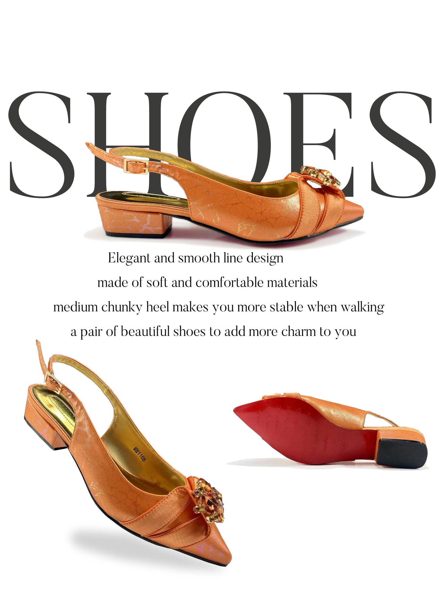 QueenaYan 2026 New Summer Collection Stylish Italian Women’s Shoes and Bag Set Gold Colour Comfortable Low Heels With Rhinestone
