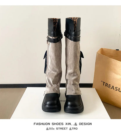 Women Boots Suede Fashion Heeled Boots Women’s Winter Boots Leopard Designer Shoes 2026 Gothic Gladiator Snow Botas