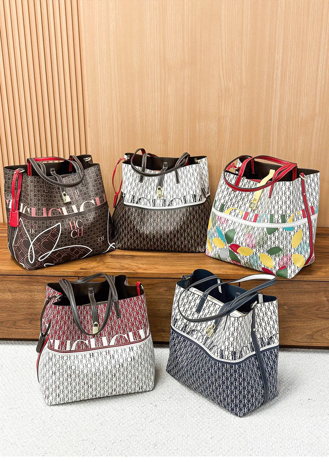 CH Tote Bag for Women Two Tone PU Leather Large Capacity Shoulder Handbag Luxury Ladies Commute Shopping Shopper Bag