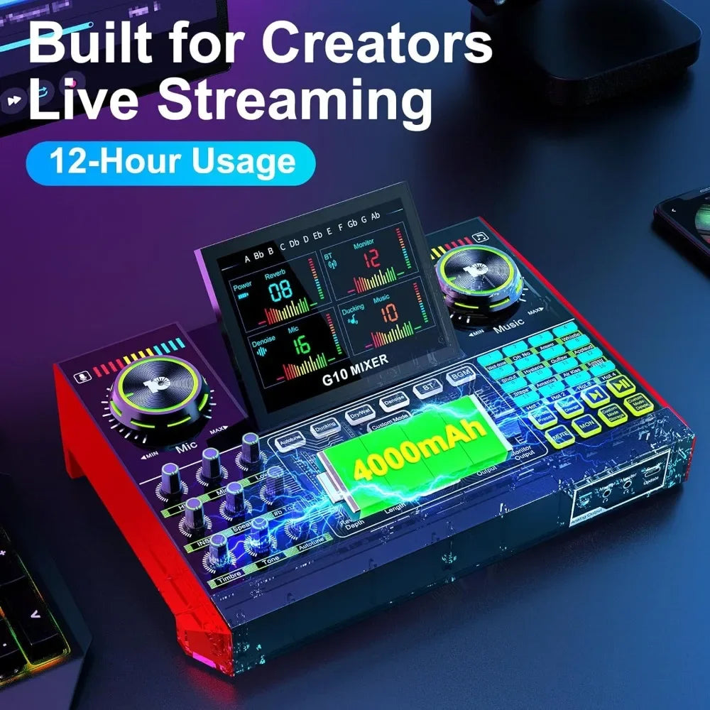 Living-Professional Condenser Microphone Kit with Audio Mixer Live Sound Card for PC Streaming Podcasting Gaming Voice Changer-S