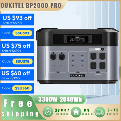 OUKITEL BP2000 PRO Portable Power Station 3300W Solar Generator 2048Wh Lifepo4 Battery Home Backup Outdoor Camping Mobile power