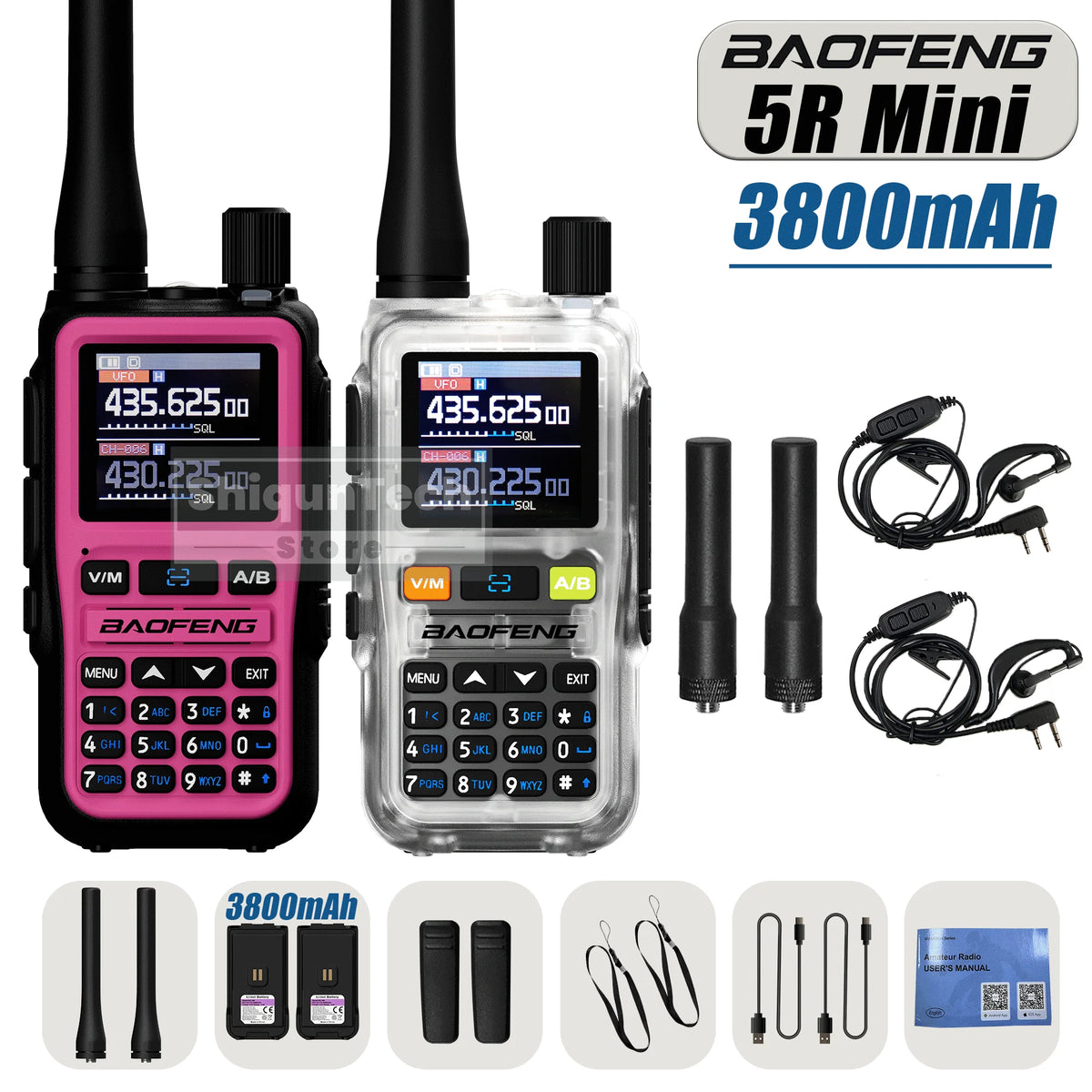 Baofeng UV 5R Mini Walkie Talkie 3800mAh High Capacity Air Band UHF/VHF FM Bluetooth Programming Type-C Camping Radio Upgrade 5R