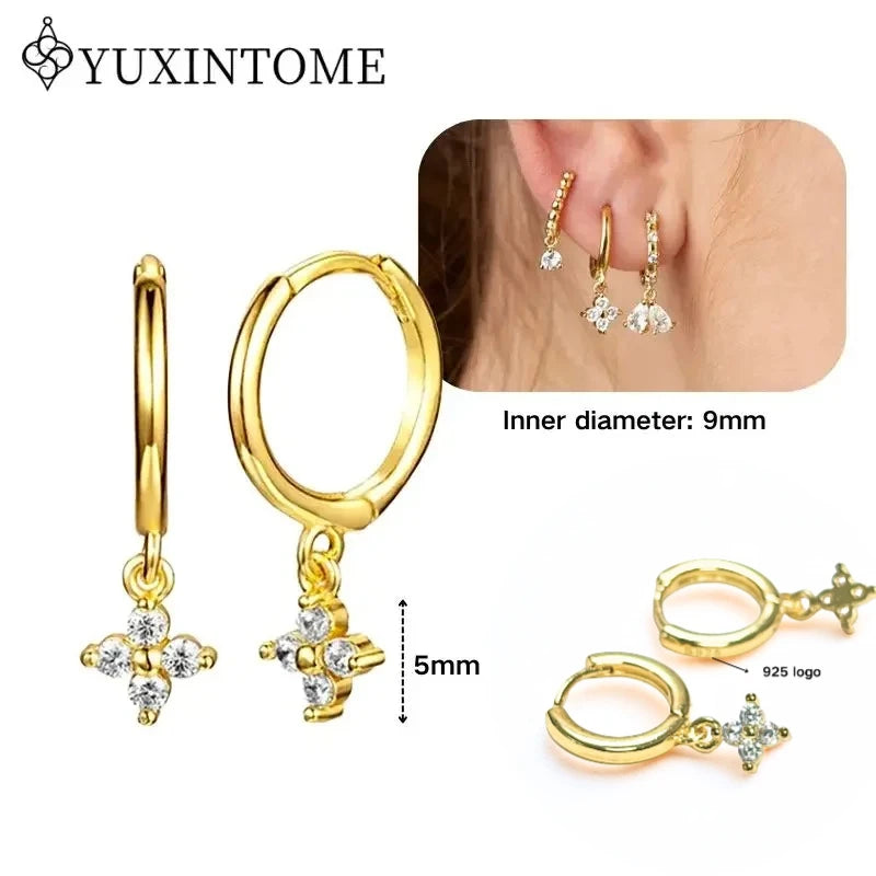 Women's 925 Sterling Silver Ear Needle Crystal Zircon Water Droplets Stud Hoop Gold Huggie Earrings Premium Luxury Party Jewelry