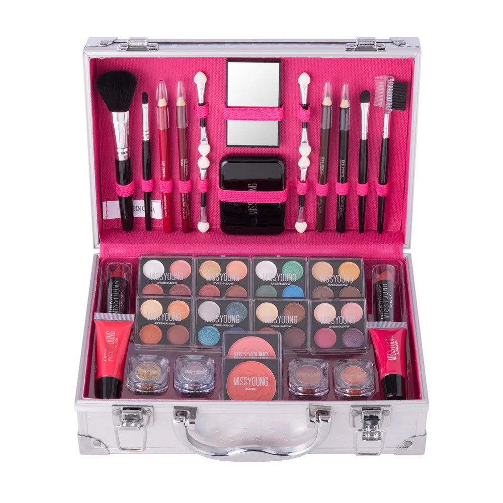 Makeup Case Set Natural Long Lasting Matte Shimmer Lipstick Eyeshadow Blush Highlight Multifunctional Full Face Cosmetic Kit
