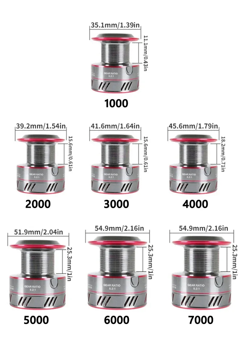 1000-7000 Series Metal Wire Cup 5.2:1 Gear Ratio, 26LB Max Drag, Spinning Fishing Reel, For Freshwater Saltwater Carp Fishing