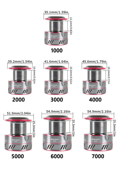 1000-7000 Series Metal Wire Cup 5.2:1 Gear Ratio, 26LB Max Drag, Spinning Fishing Reel, For Freshwater Saltwater Carp Fishing