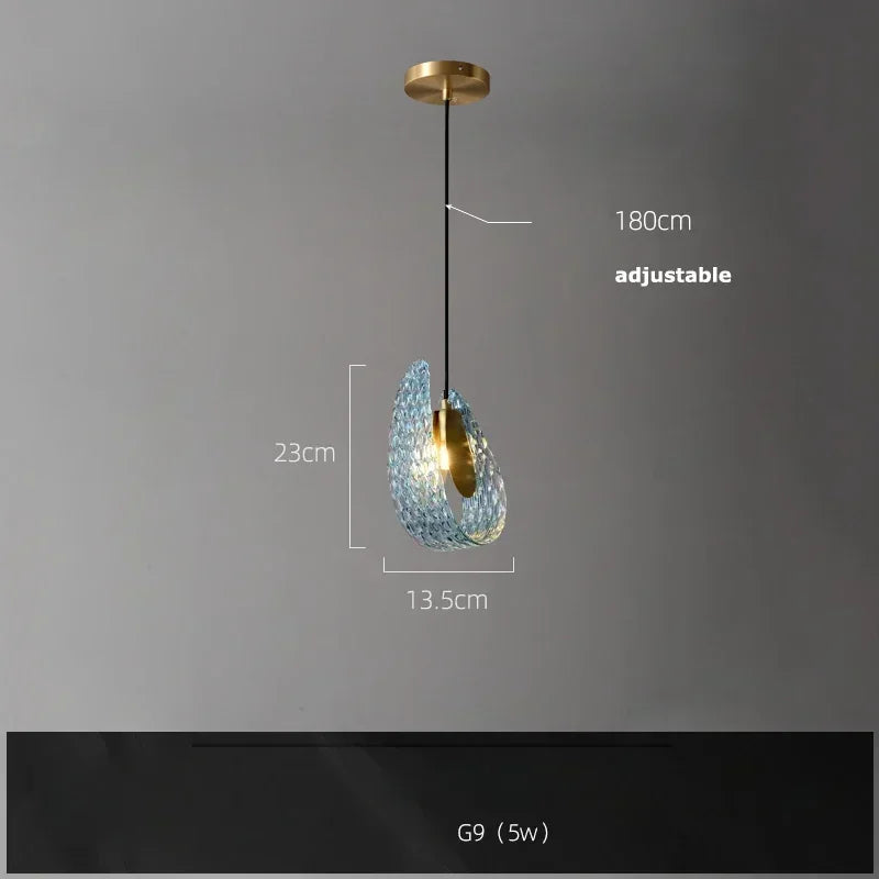 Modern Blue Glass Led Pendant Lamp Copper Designer Hanging Chandeliers for Living Room Bar Bedroom Suspension lustre Lights