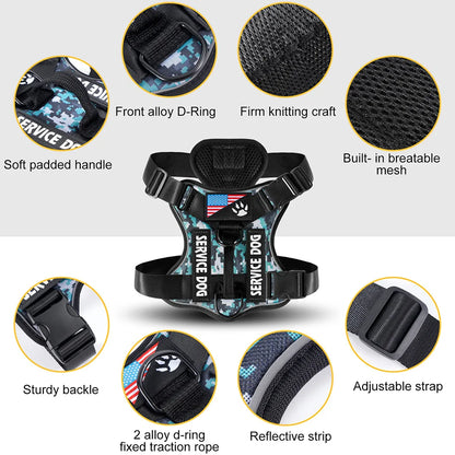 Service Dog Harness, No Pull Reflective Adjustable Pet Vest, Handle & Patches, Breathable Mesh, Easy On-Off for Small Large Dogs