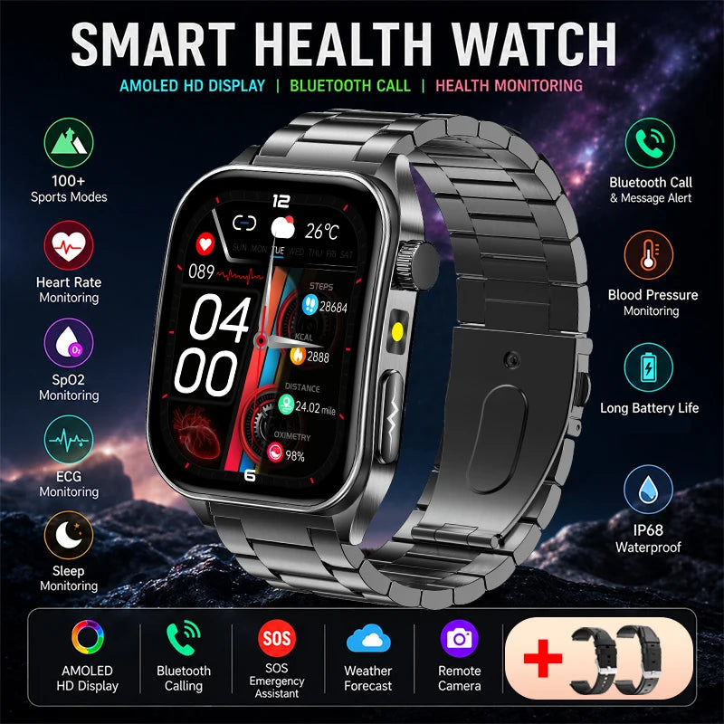 2026 New Health Smart Watch Laser Therapy Reduce Three Highs Blood Oxygen Pressure Uric Acid Blood Lipid ECG Smartwatch For Man