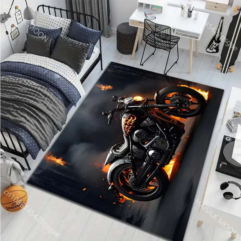 6 Style Motorcycle Enthusiasts Pattern Carpet for Living Room Bedroom Sofa Home Decor Non-slip Floor Mat Large Size