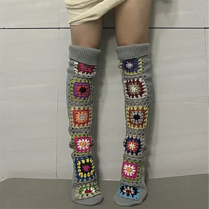 2025 New Womens Autumn Winter Thigh Socks Extra Long Ethnic Crochet Knit Stockings Over Knee Socks Hot Sale