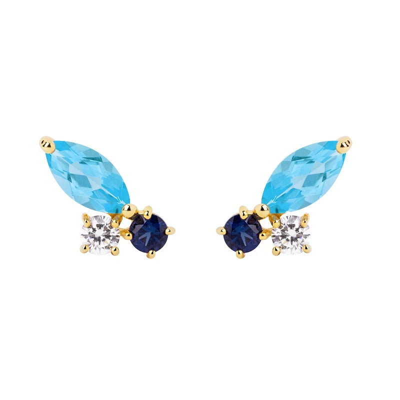 925 Sterling Silver Needle Light Blue Zircon Stud Earrings for Women Fashion Blue Enamel Pendant Earrings Luxury Jewelry Gifts