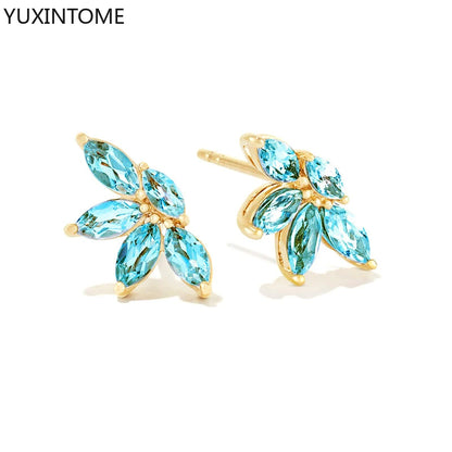 925 Sterling Silver Needle Light Blue Zircon Stud Earrings for Women Fashion Blue Enamel Pendant Earrings Luxury Jewelry Gifts