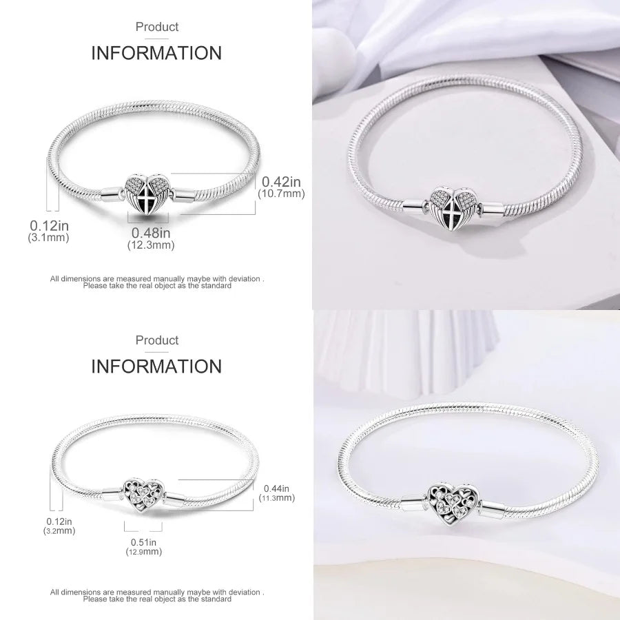 Silver 925 Bracelet Original Bracelets Colorful Zircon Heart Flower Cat Snake Chain For DIY Charms 17-20CM Luxury Jewelry Gifts