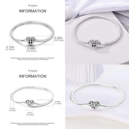 Silver 925 Bracelet Original Bracelets Colorful Zircon Heart Flower Cat Snake Chain For DIY Charms 17-20CM Luxury Jewelry Gifts
