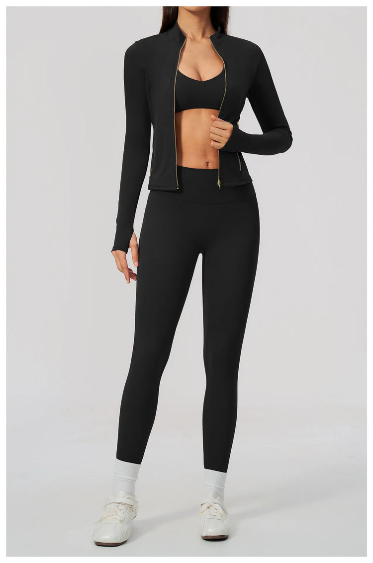 Yoga Set 3PCS Women's Tracksuit Workout Outfit Zipper Fitness Long Sleeved Sports Set Gym Clothes Female Sports Bra Yoga Outfits