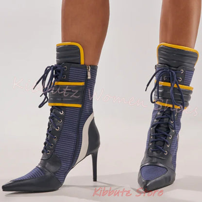 Ankle Sneaker Boots Women High Heels Zip Lace Up Leather Patchwork Sporty Hybrid Fashion Streetwear Party Shoes Elegant Concise