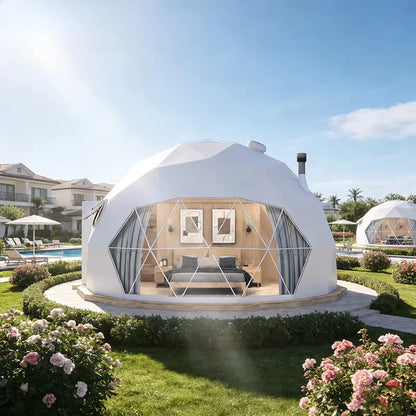 Luxury Outdoor Geodesic Dome Glamping Tent with Private Bathroom, Comfort Round Accommodation Shelter for Resort Vacation