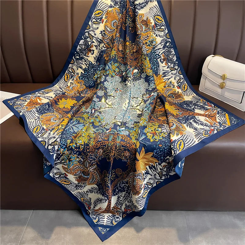 Brand Twill Silk Scarf Women Luxury Shawl Wrap 90cm Square Headband Print Neck Tie Female Hijab Satin Echarpe 2025 Bandana
