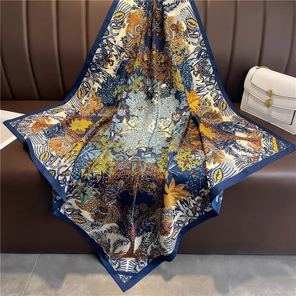 Brand Twill Silk Scarf Women Luxury Shawl Wrap 90cm Square Headband Print Neck Tie Female Hijab Satin Echarpe 2025 Bandana