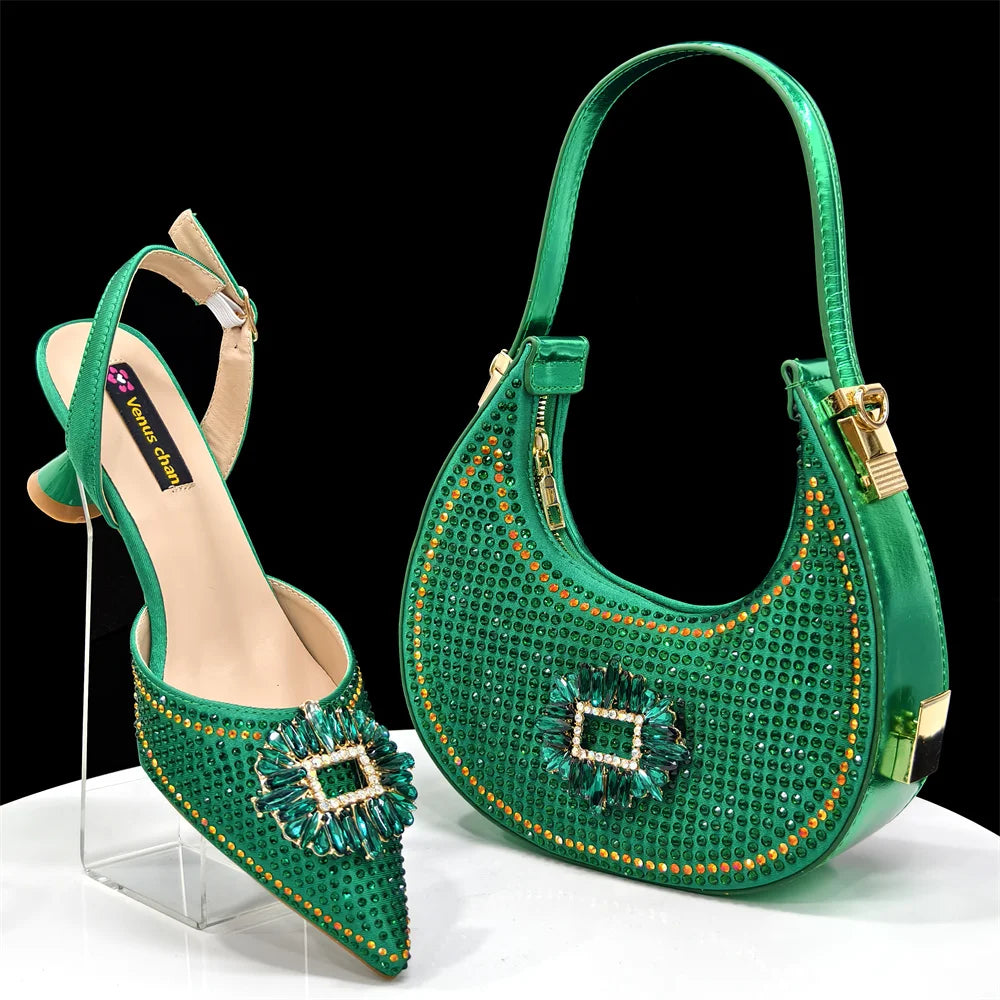2026 Elegant Nigerian Women's Party Shoes with Medium Heel & Matching Handbag – Pointed Toe Fashion Footwear for Special