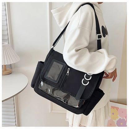 Y2K Japanese Harajuku School Bags for Girls New Transparent Itabag Crossbody Bag DIY Badges Display Plate Ita Bag