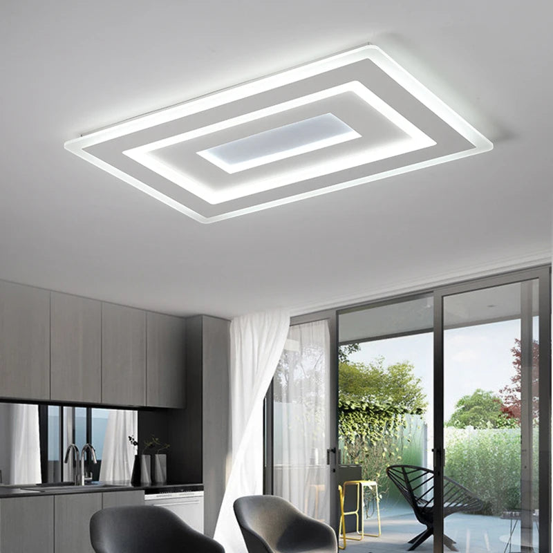 Slim LED Ceiling Light Dimmable Chandelier Ceiling Lamps Sleek White Lamp for Living Room Bedroom, Flush Mount Lighting Lights