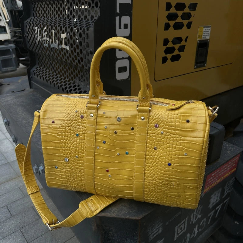 Luxury Large-capacity Travel Handbag For Women Versatile Crocodile Pattern Crossbody Bag Fashion Diamond Design Commuter Bag