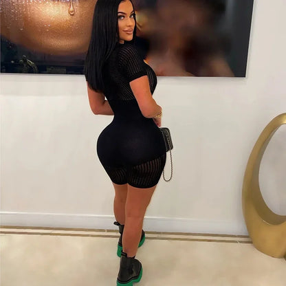 Women's Sexy Fishnet Playsuit Hollow Out See Through Bodycon Sexy Slim Fit Stretchy Romber For Club Party Street Outfit