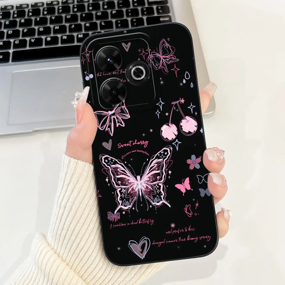 Casing For Redmi 13 Case 13 5G Cute Cat Fashion Luxury Flowers Silicone Shockproof Back Cover For Redmi 13 5G Phone Case Bumper