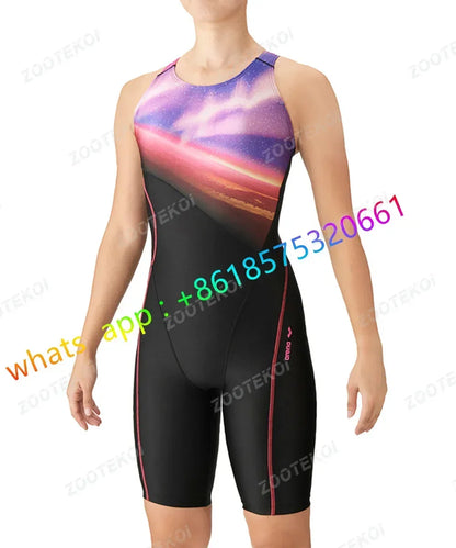 Women One Piece Swimwear Knee Length Swimsuit Bodysuit Swimming Pool Sports Professional Training Comfortable Swimwear 2026