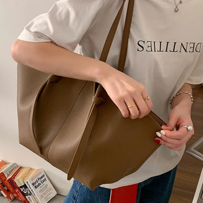 Luxury Designer Women's Soft PU Leather 2-in-1 Shoulder Tote Bag Set Big Capacity Branded Shopper Handbags Gray Blue PinkTan