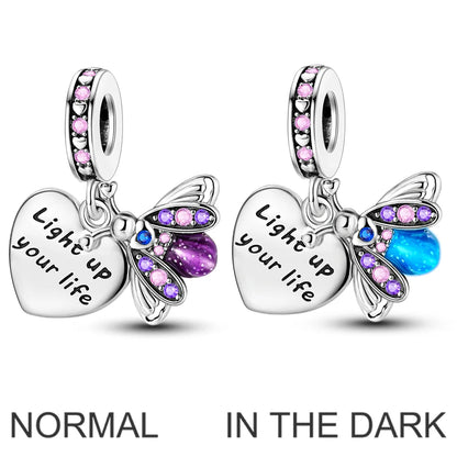 2026 Hot Sale Luminous Firefly Charms Beads 925 Sterling Silver Owl Cat Love Dangle Fit Original Bangle Bracelets DIY Jewelry