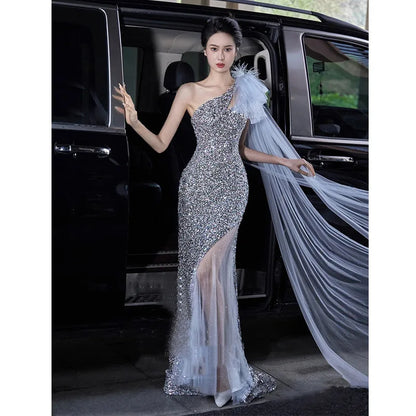 New High-end Sequin Temperament Fishtail Dress Wedding Guests Important Occasion Dress Host Stage Clothes Quinceanera Dresses