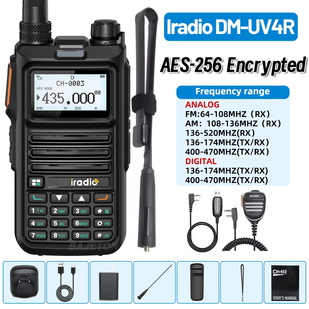 Iradio DM-UV4R DMR Walkie Talkie Dual Mode Dual Time Slot AES-256 Encryption Digital Analog SMS NOAA For RT-4D Ham Radio