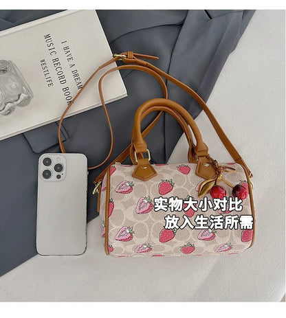 2026 Luxury Designers Crossbody Bags Cherry Pattern PU Leather Boston Handbag Shoulder Bags Bolsos Mujer Bags Woman Tote Bag