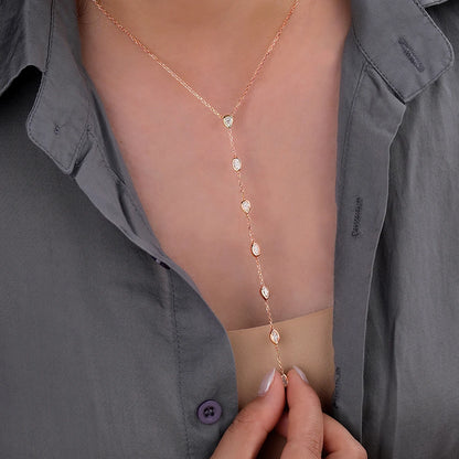 Bezel Set Long Tassel Y Shape Moissanite Necklace 925 Sterling Silver Multi Stone Necklace for Women 925 Sterling Silver Jewelry