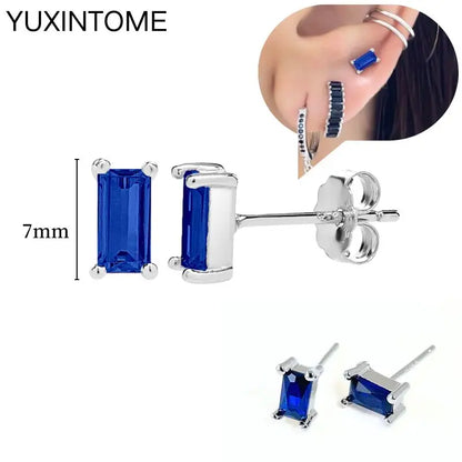 925 Sterling Silver Needle Dark Blue Crystal Silver Earrings Women's Exquisite Heart Blue Pendant Hoop Earrings Luxury Jewelry