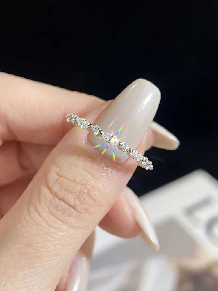 Real 0.18ct Moissanite Diamond Marquise Round Ring for Women 925 Sterling Silver Daily Wear Party High Quality Fine Jewelry