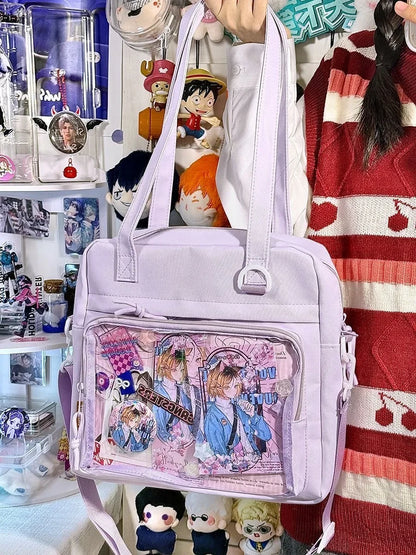 New Kawaii Ulzzang Itabag Girls Simple High Quality Nylon Shoulder Bag With Display Plate Crossbody Bags College Student Ita Bag