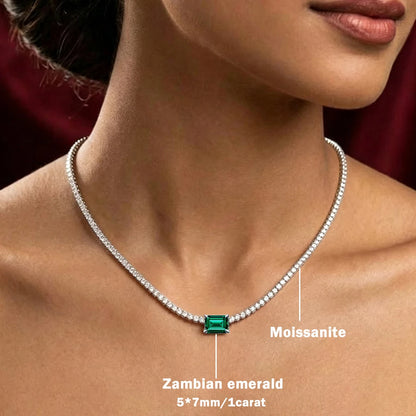 Full Moissanite Tennis Necklace With Emerald Cut Diamond Riviera Necklace S925 Silver Adjustable Layering Choker Fine Jewelry