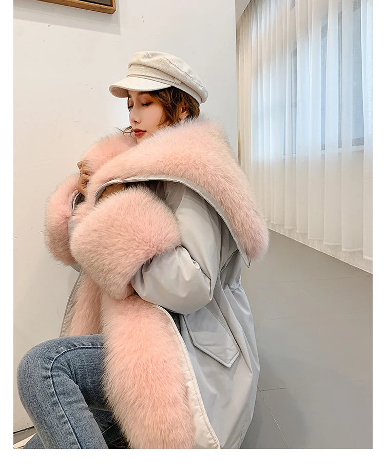 2024 New Warm Waterproof Long Parka Winter Jacket Women Real Fur Coat Natural Fox Fur Collar Hood Warm Streetwear Detachable